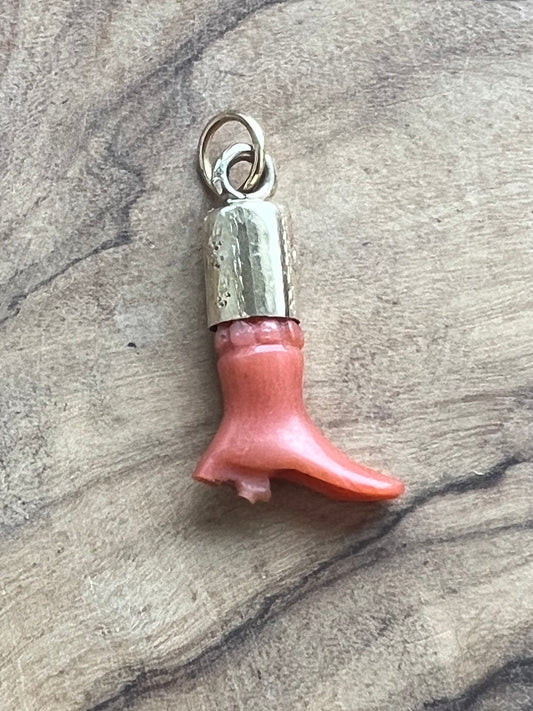 10KT Gold Boot Coral Charm
